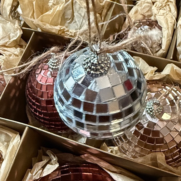 Crate&Barrel Rosy Red, Silver, Pink Disco Ball Ornaments Set 12 - Picture 13 of 14